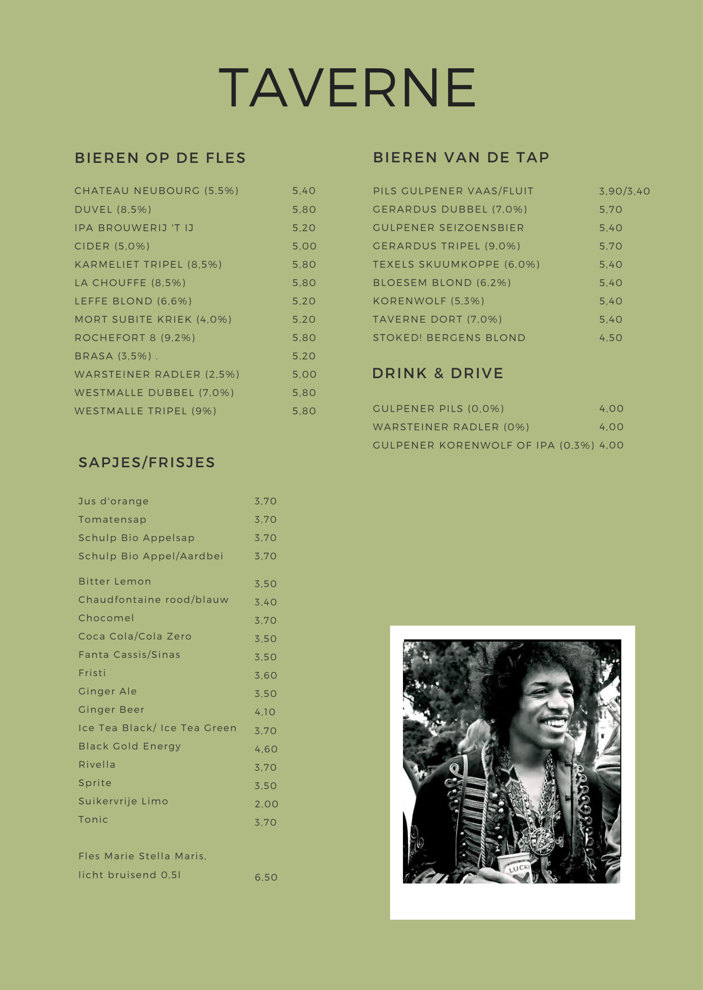 Menukaart pagina 1 – bieren en fris