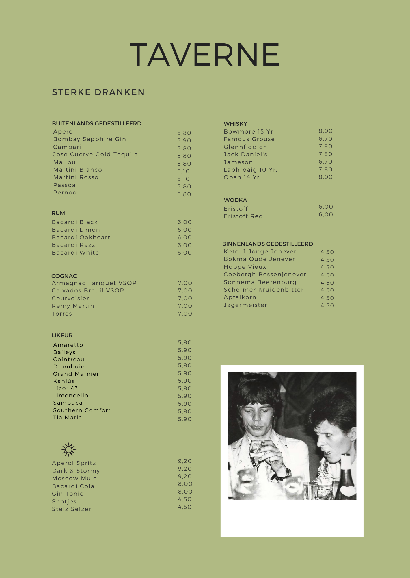 Menukaart pagina 3 – sterke drank en cocktails